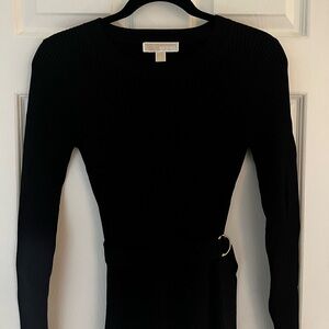 Michael Kors Black Ribbed Midi Dress